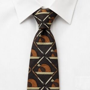 Ralph Marlin Turkey Silk Tie Mens 57" Brown 90s Vintage Thanksgiving Novelty